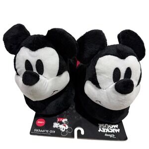 Disney Mickey Mouse Kids 3D Plush Slippers Black Red White Size Large NWT